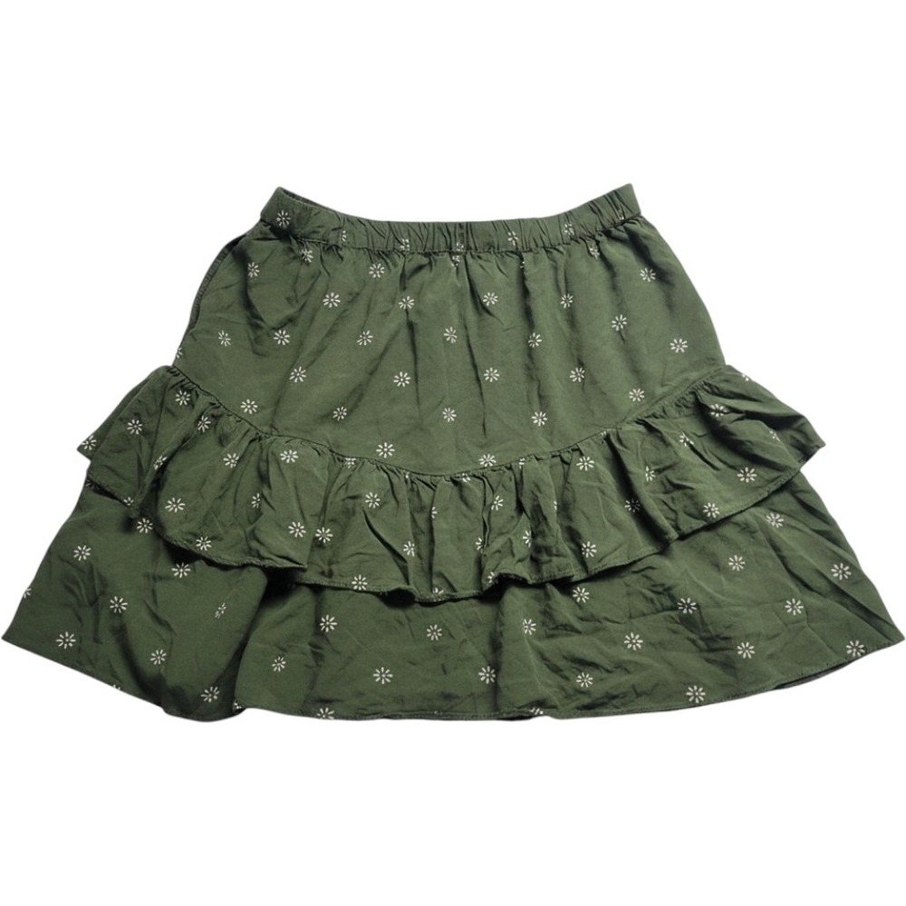 Madewell Green Daisy Print Tiered Mini Skirt Elastic Waist Ruffle Floral Small